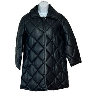 Mango MNG Quilted Coat Size M Black Puffer Mid Length Jacket Snaps